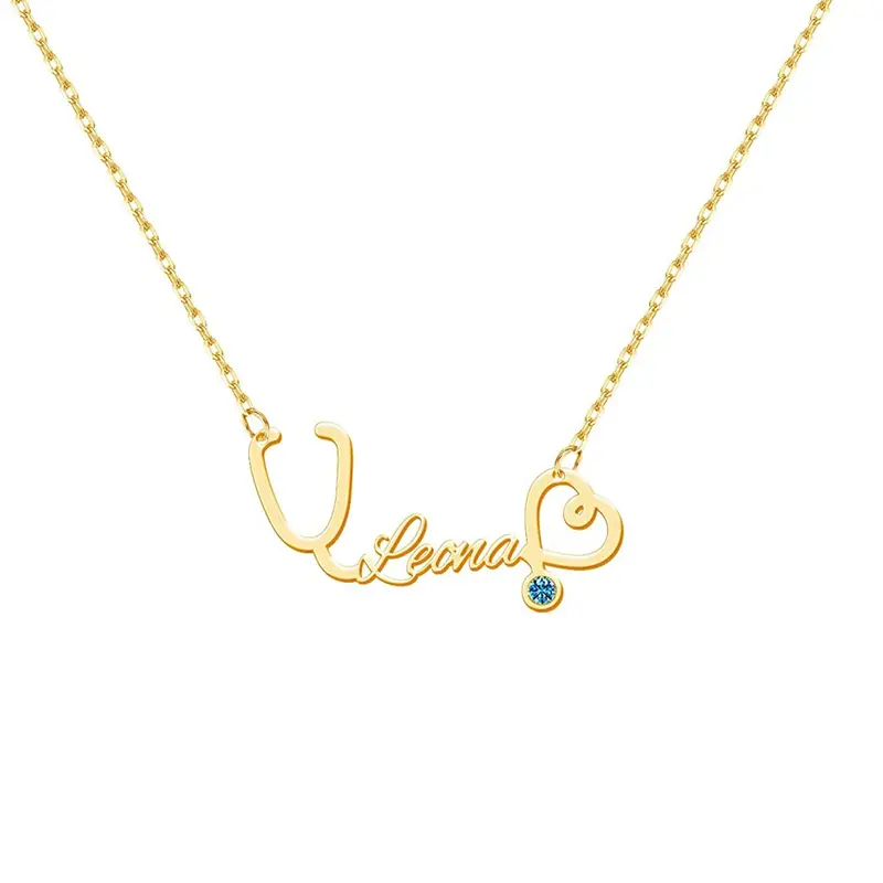 10K Gold Circular Shaped Cubic Zirconia Personalized Classic Name Pendant Necklace