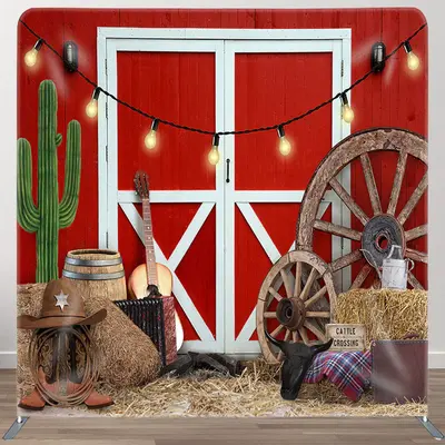 Aperturee Red Door Cowboy Fabric Backdrop Cover for Birthday - Aperturee