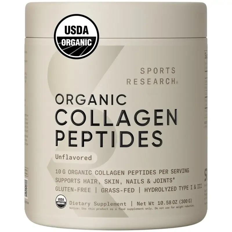 Sports Research Organic Collagen Peptides - USDA Certified Organic Hydrolyzed Type I & III Collagen  - Unflavored - 30 Servin...
