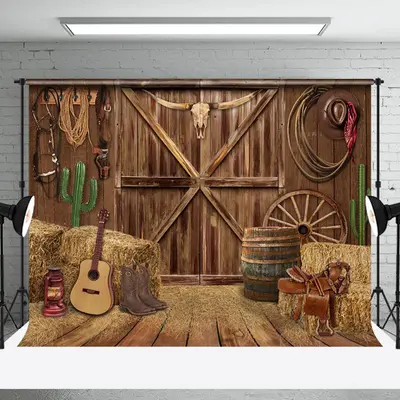 Aperturee Western Cowboy Barn Haystack Guitar Wood Backdrop - Aperturee