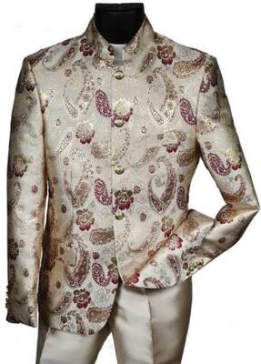 Ivory And Burgundy Tuxedo - 2 Button, Notch Lapel - Linen Fabric
