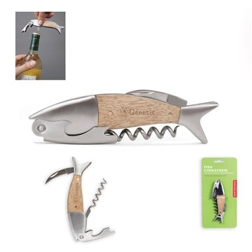 50 Promotional Kikkerland Fish Corkscrew - Stainless Steel & Oak