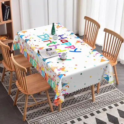 Aperturee Confetti Design Rectangle Tablecloth For Birthday Party, 52x70 Inch, 30.82 USD, rectangle tablecloths, ZJY04641-A