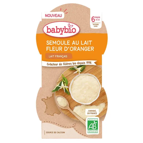 Babybio Dessert Bowl 6 Months + Organic Orange Blossom Semolina 2X100G