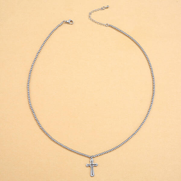 Stainless Steel Ball Chain Cross Pendant Necklaces for Women