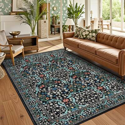 Garvee Vintage Floral Area Rug 5x7 Stain Resistant Non-Slip Soft Touch Low Pile Machine Washable Living Room Bedroom Dining