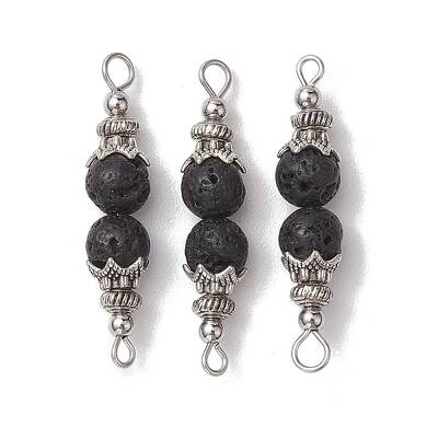 Natural Lava Rock Round Beaded Connector Charms