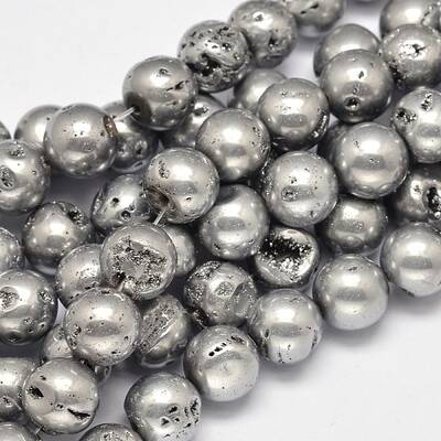 Round Electroplated Natural Druzy Geode Quartz Crystal Beads Strands