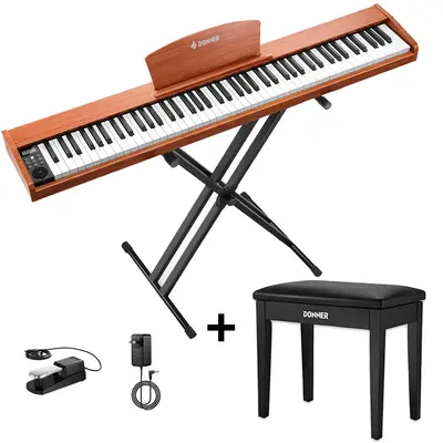 Donner DEP-1S Beginner Digital Piano Kit - Natural Upgraded / Piano+Black Bench