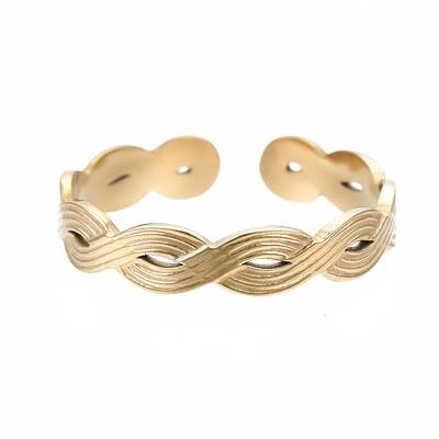304 Stainless Steel Twist Wrap Open Cuff Ring for Women