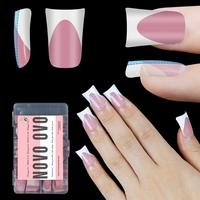 NOVO OVO French Tip Short Duck Nail Tips Press on, Pre-designed Soft Gel Nail Extension, BERRY PINK Pre-applied Tip Primer & ...