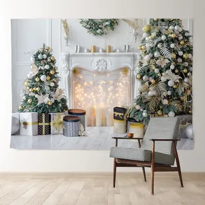 Aperturee Luxurious Fireplace Gift White Christmas Backdrop