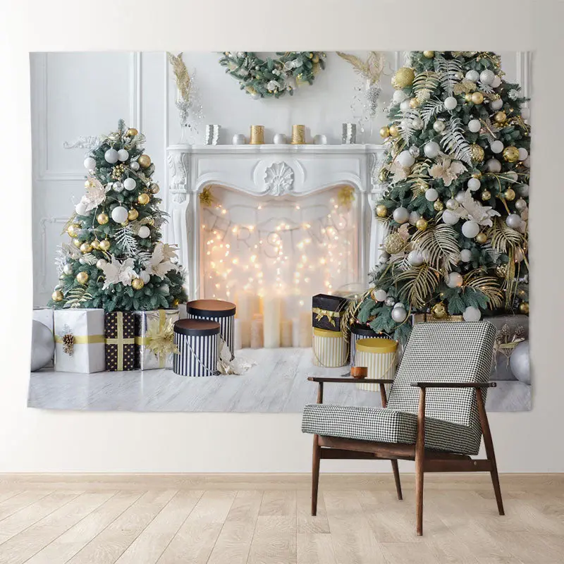 Aperturee Luxurious Fireplace Gift White Christmas Backdrop