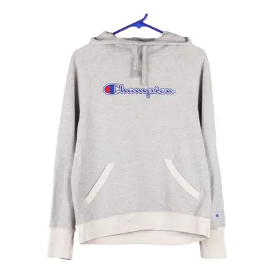 Champion Spellout Hoodie - Small Grey Cotton Blend