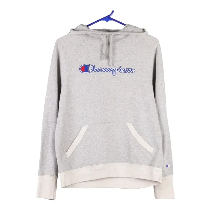 Champion Spellout Hoodie - Small Grey Cotton Blend