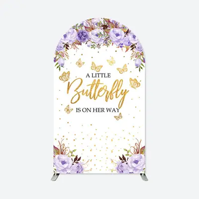 Aperturee Purple Floral Butterfly Baby Shower Chiara Arch Backdrop | Custom Arched Wall Covers | Diy Round Arch Backdrop | Ch...