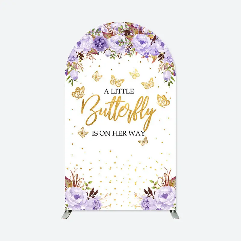 Aperturee Purple Floral Butterfly Baby Shower Chiara Arch Backdrop | Custom Arched Wall Covers | Diy Round Arch Backdrop | Ch...