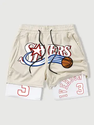 Men's Basketball Print 2 in 1 Shorts, Casual Regular Fit Breathable Comfortable Shorts for Gym Workout Running, Men's Bottoms...