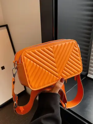 Women's  Solid Color Quilted Crossbody Bag, Fashionable PU Leather Zipper Shoulder Bag for Daily Used, Trendy All-match Bag