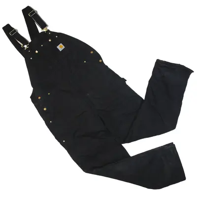CARHARTT Padded Double Knee Workwear Denim Overalls Black Straight Mens W42 L34
