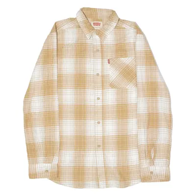 LEVI'S Boys Flannel Shirt Brown Check Long Sleeve XL