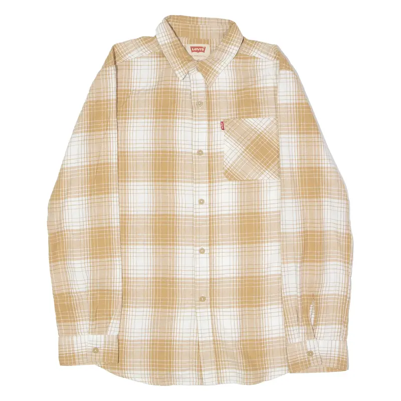 LEVI'S Boys Flannel Shirt Brown Check Long Sleeve XL