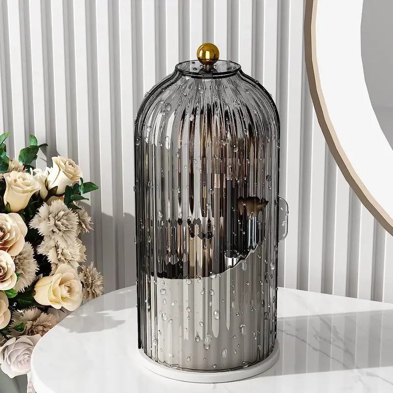 Makeup Brush Holder with Lid Cosmetic Organizer 360 Rotating Makeup Brushes Storage