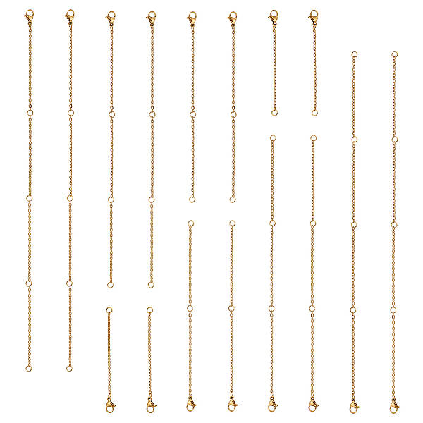 16Pcs 4 Style 304 Stainless Steel End Chains with Lobster Clasp and Jump Ring