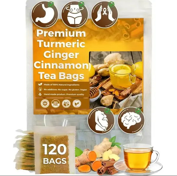 120 Tea Bags - Turmeric Ginger Cinnamon Tea - 100% handmade,Eco-conscious Bags|No Sugar,No Caffeine,No Gluten,Vegan