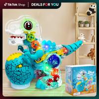 Electric T-Rex Roaring Dinosaur Toys,  Music Toys with LED Lights & Moving Wheels, Transparent Stem Gear Toys for Kids Entert...