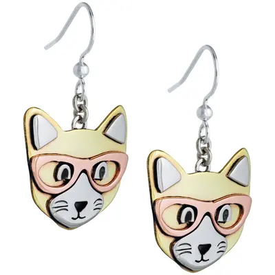 Dog & Cat Mixed Metal Dangle Earrings - Dog - Alpaca Silver