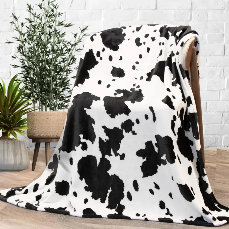 Cow Print Blanket, 1 Count Soft Flannel Blanket for Living Room & Bedroom, Casual Sofa Throw, Cozy Room Accessories, Bedroom ...