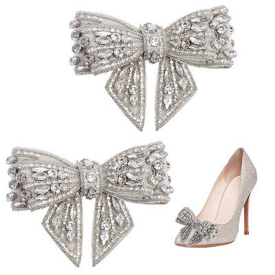 CHGCRAFT 2Pcs Bow Crystal Rhinestone Applique Clips Decorative for Pumps Clutch Dress Hat Wedding Shoes Bride Party Decoratio...