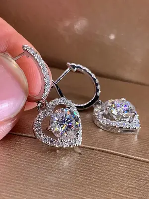 Women's Elegant Rhinestones Decor Dangle Earrings, Trendy Heart Design Dangle Earrings, Fashionable Teen Girl Accessories As ...