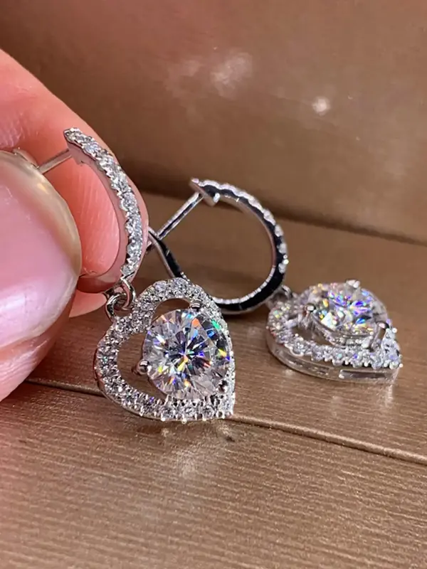 Women's Elegant Rhinestones Decor Dangle Earrings, Trendy Heart Design Dangle Earrings, Fashionable Teen Girl Accessories As ...