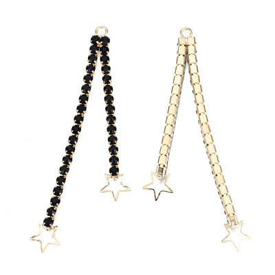 Brass Pave Rhinestone Chain with Star Big Pendants