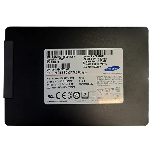 MZ7TD128HAFV-000L1 Samsung PM841 Series 128GB Triple-Level-Cell SATA 6Gb/s 7mm TCG Opal 2.0 2.5-Inch Solid State Drive
