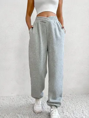 Women's Plain Criss Cross Pocket Elastic Waist Sweatpants, Comfort Basic Minimalist Fitted Jogger Pants, Lady Bottom, Womensw...