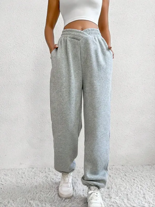 Women's Plain Criss Cross Pocket Elastic Waist Sweatpants, Comfort Basic Minimalist Fitted Jogger Pants, Lady Bottom, Womensw...
