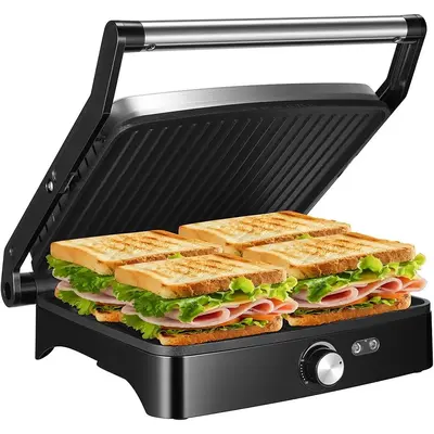 OSTBA Panini Press Grill Indoor Sandwich Maker with Temperature Setting, 4 Slice Large Non-stick Versatile Grill, 180 Degrees...