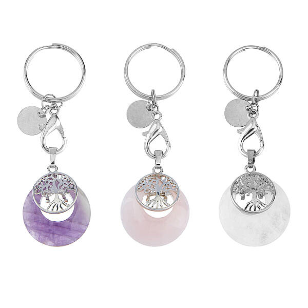 SUPERFINDINGS 3Pcs Tree of Life Gemstone Keychain Natural Chakra Crystal Key Ring Lucky Charms ID Tag Key Ring for Women Girl...