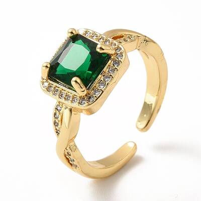 Cubic Zirconia Square Open Cuff Ring