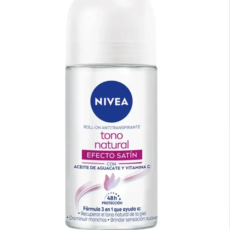 NIVEA Tono Natural Roll-on Deodorant EFECTO SATIN with Vitamin C & Avocado Oil - Gentle Antiperspirant for 48h Protection & N...