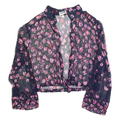 RUMELIN MODE Womens Wrap Blouse Blue Collared Long Sleeve Floral S