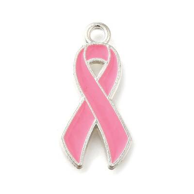 Breast Cancer Pink Awareness Ribbon Theme Alloy Enamel Pendants