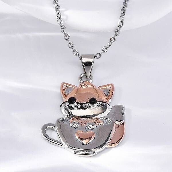 Brass Cute Cup Fox Pendant Cable Chain Necklaces for Women