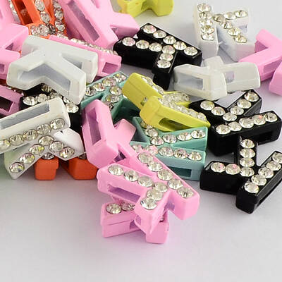 Mixed Color Zinc Alloy Grade A Rhinestone Letter Slide Charms