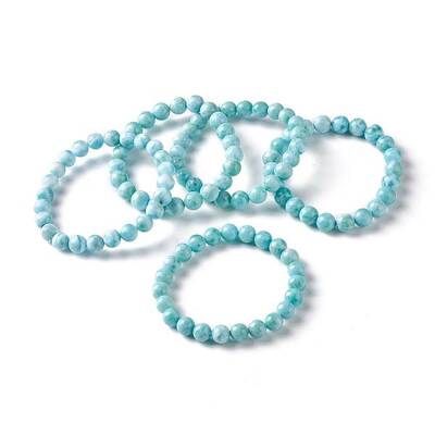 Natural Larimar/Pectolite Round Beaded Stretch Bracelet