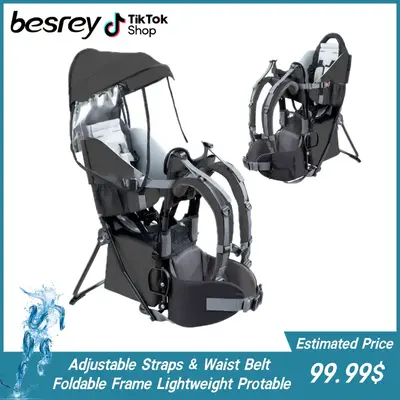 Besrey Baby Backpack Carrier, Toddler Hiking Backpack with Safety 3-Height Seat, Adjustable Straps & Waist Belt, Foldable Fra...