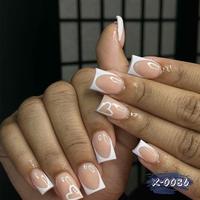 24ps/set wearable nails simple white French love sweet ins style square nail art